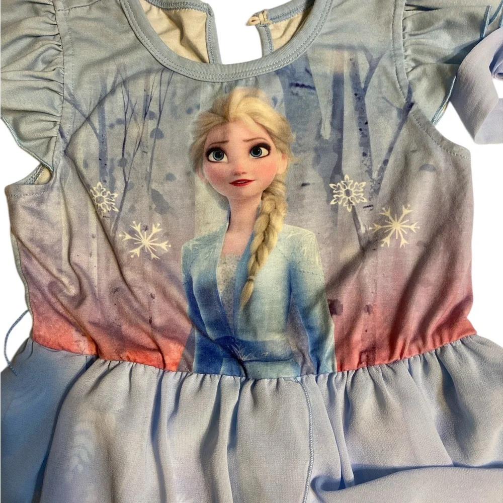 Girls Light Blue Elsa Frozen Dress Romper with belt girls size 4/5